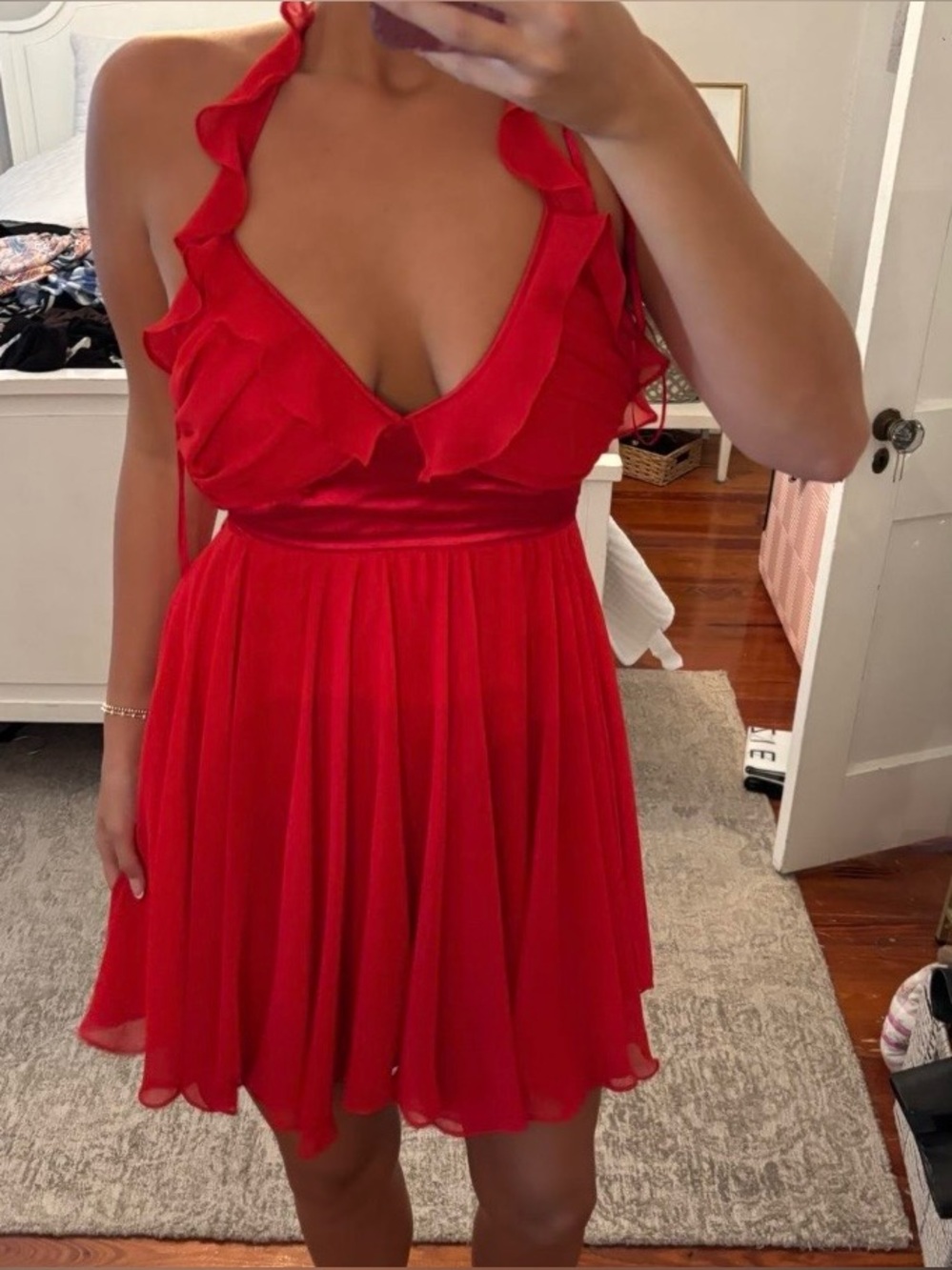 Double Zero Red Ruffle Halter Fit & Flare Mini Dress